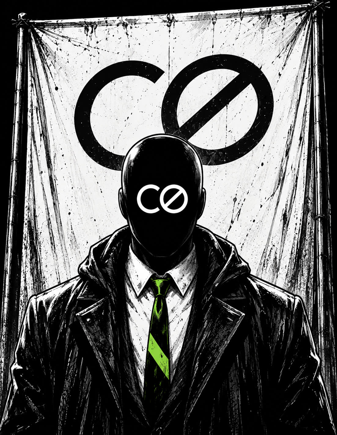 Agent Zero banner — faceless noir investigator with CØ logo face