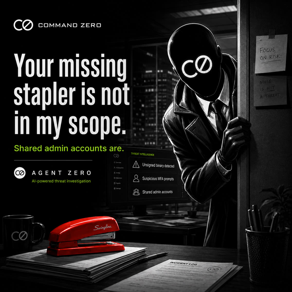 Agent Zero stapler swag
