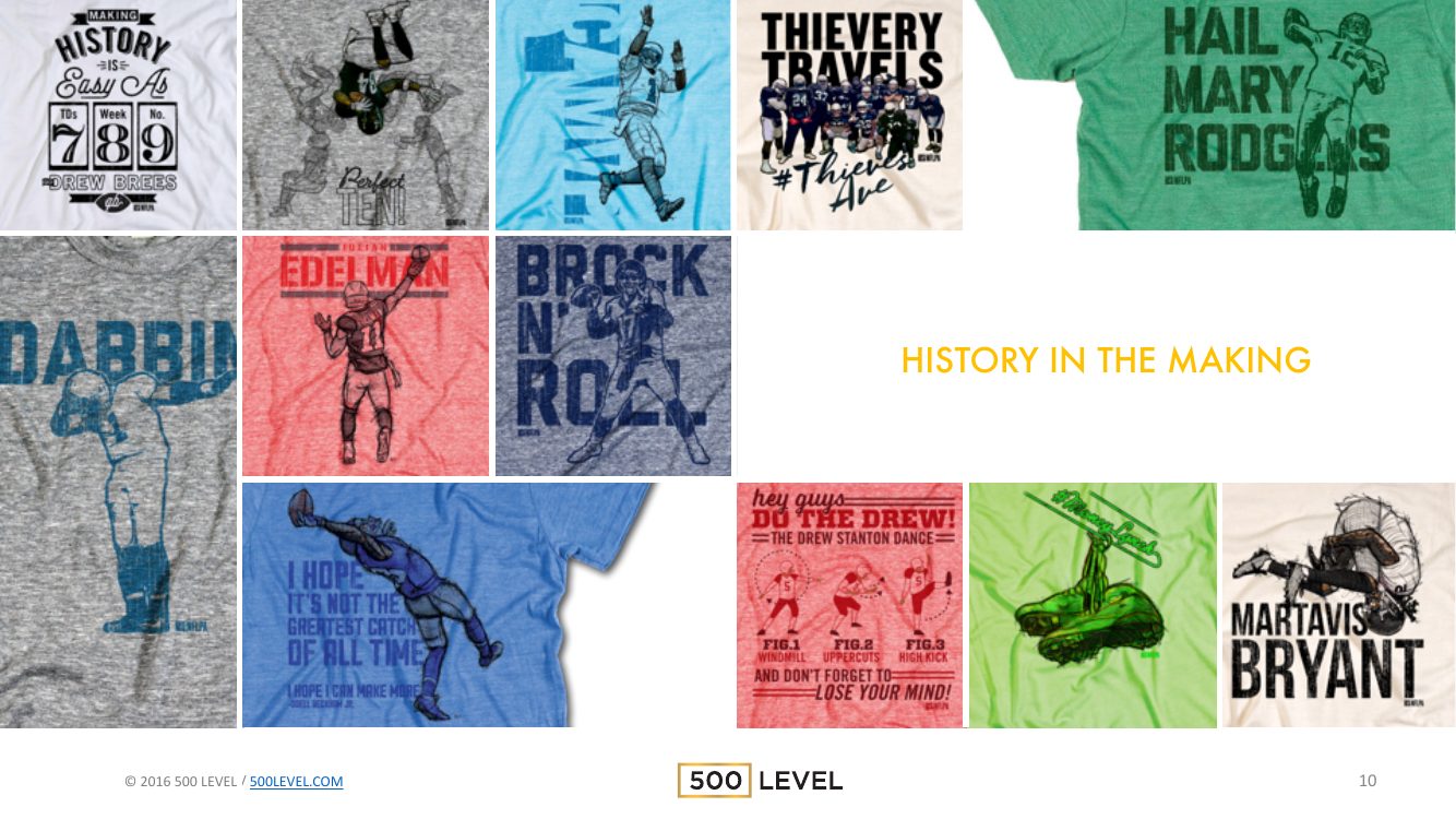 500 Level master pitch deck, page 10 of 16 — designed by Andy Mullady