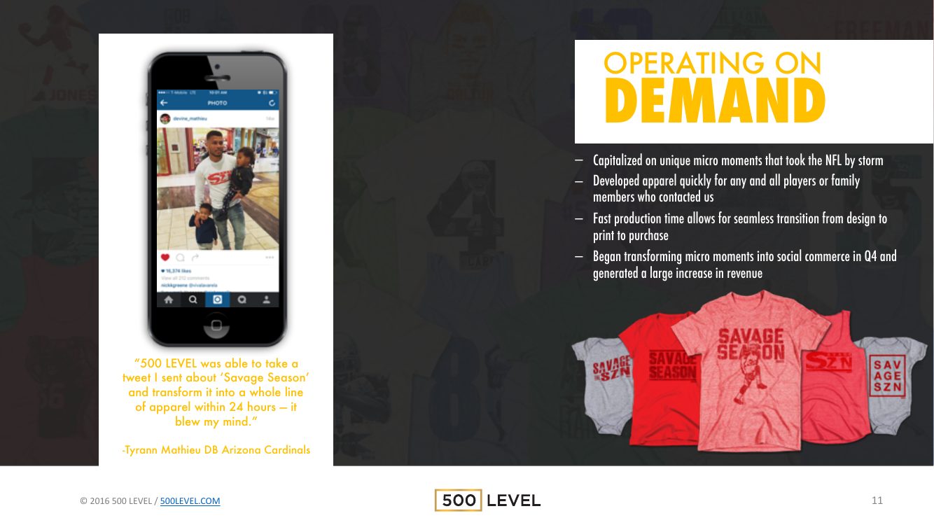 500 Level master pitch deck, page 11 of 16 — designed by Andy Mullady