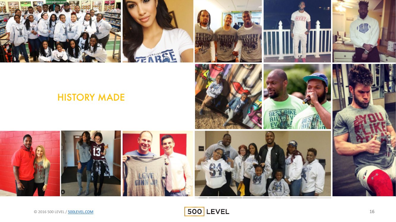 500 Level master pitch deck, page 16 of 16 — designed by Andy Mullady