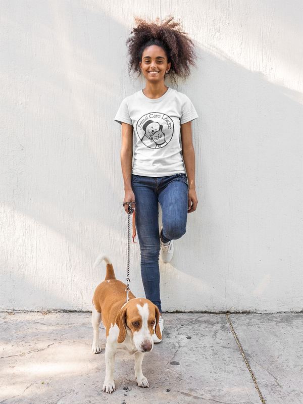 girl with curly hair wearing a t shirt mockup while walking her dog a17842 — ACL Swag