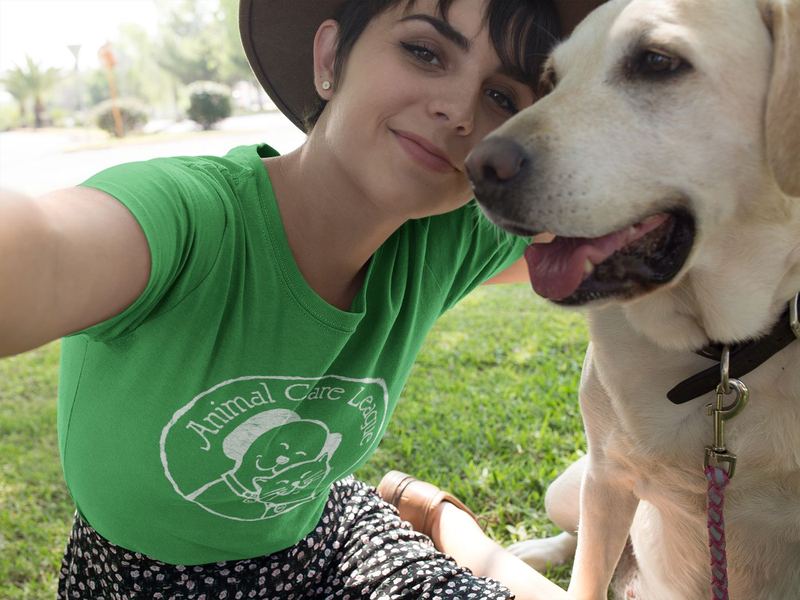 selfie of a pretty girl wearing a t shirt mockup with her dog a17979 — ACL Swag