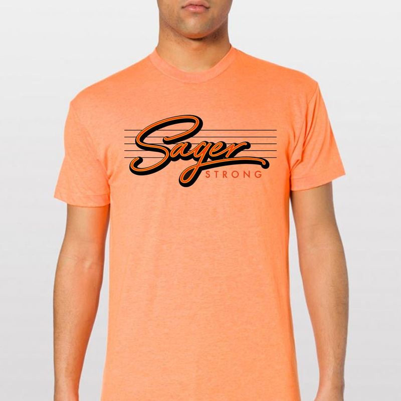 Craig Sager Strong Script on orange AA Tee — sagerstrong