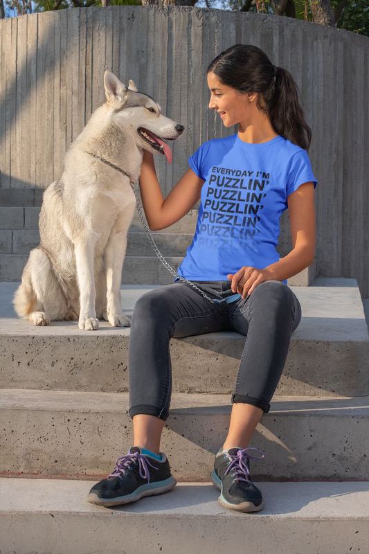 t shirt mockup of a woman sitting with her dog 30657 — PUZZLE SWAG