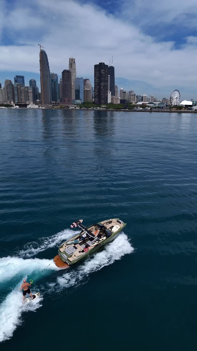 Wakesurf Chicago drone shoot — Lake Michigan skyline